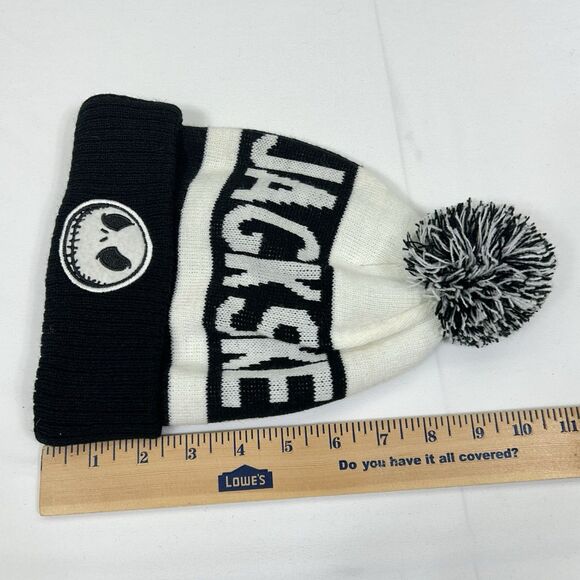 Disney Nightmare Jack Skellington Knitted Pompom Beanie Hat Black White OS - Picture 7 of 8